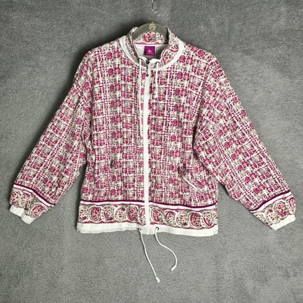Le Coq Sportif Women's Small Full Zip Jacket Pink Purple Pattern Lined Active